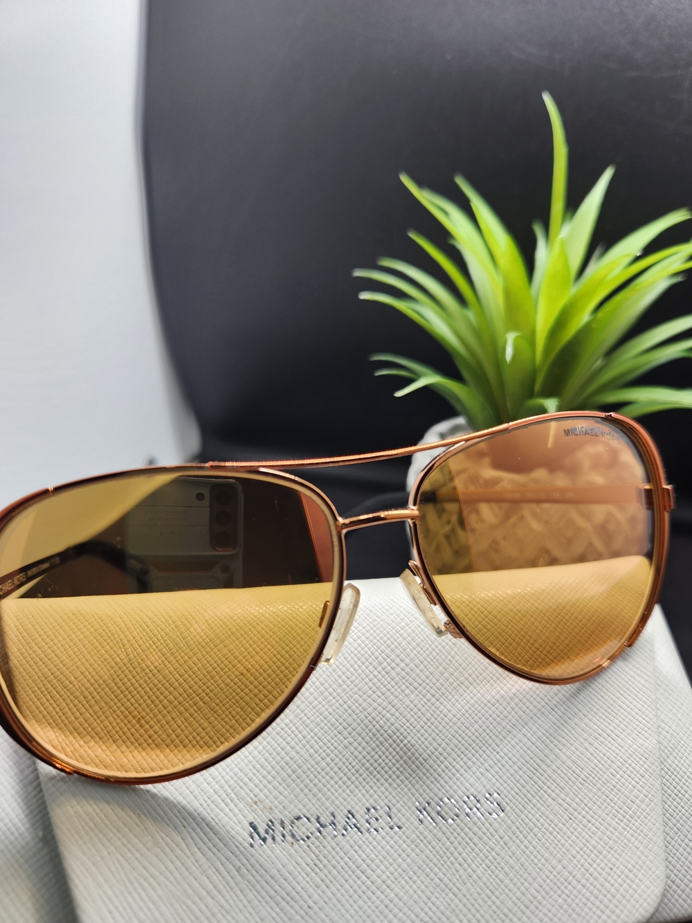 Michael Kors Women’s Rose Gold Aviator Sunglasses - Amber Lenses